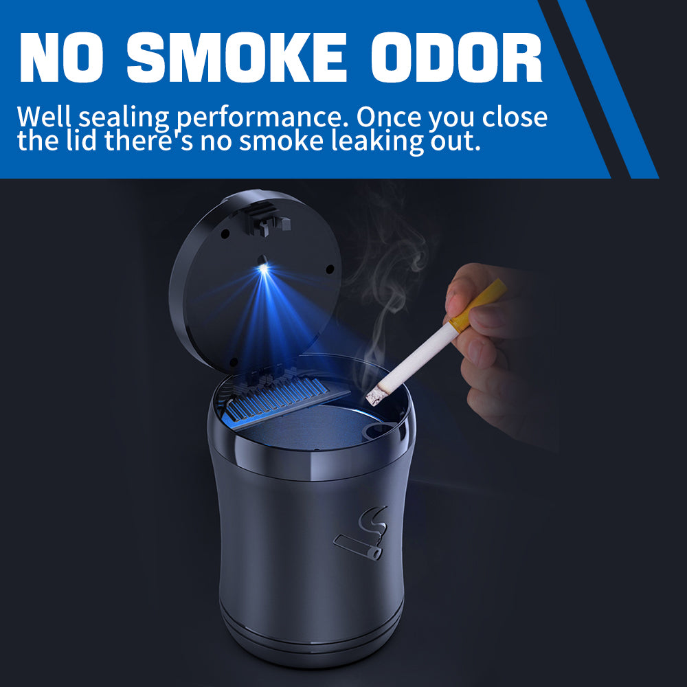 Wilnara Car Ashtray with Pikachu, 7-color gradient, Portable Ashtray for Car, Mini Car Trash Can, Detachable Stainless Steel Smokeless Ash Tray with LED Blue Light, Windproof for Outdoor Travel, Home Use