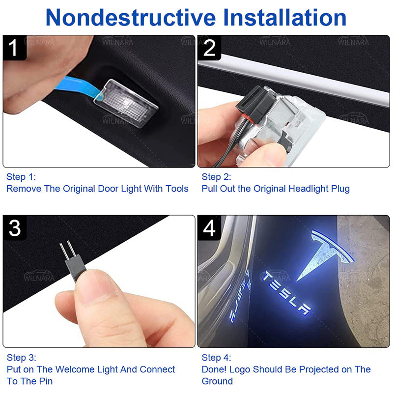 For Tesla Car Door Puddle Lights Custom logo  2PCS