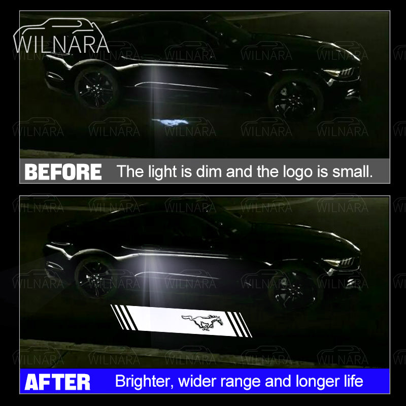 Wilnara 2PCS for 2013-2022 Ford Mustang Shebly Side Mirror Logo LED Shadow Ghost Lights Projectors Lamps