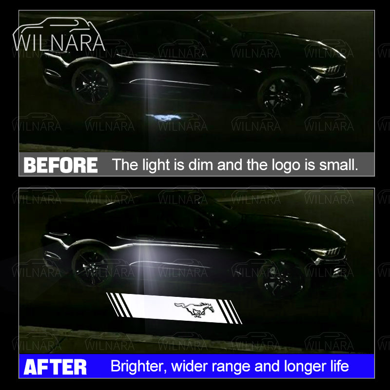 Wilnara 2PCS for 2013-2022 Ford Mustang GT Side Mirror Logo LED Shadow Ghost Lights Projectors Lamps