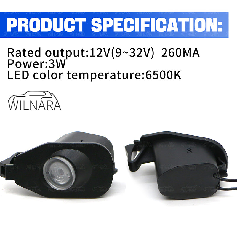 Wilnara 2PCS for 2013-2022 Ford Mustang Side Mirror Logo LED Shadow Ghost Lights Projectors Lamps