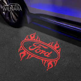 2PCS WILNARA HD Side Rear View Mirror Puddle Cool Red Fire Ford Logo Led Shadow Ghost Lights Lamps Projector for Ford