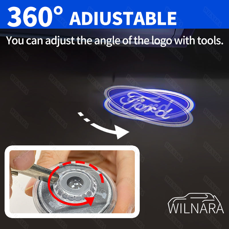 2PCS  WILNARA HD Side Rear View Mirror Puddle Lights Lampd Projector DC Pudding Joker Mr.J Logo for Ford