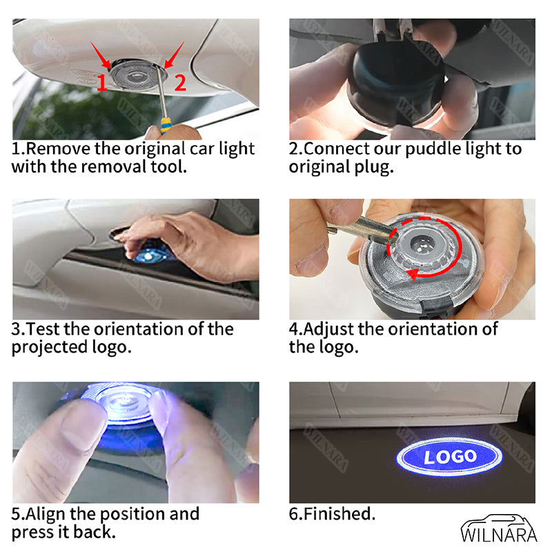 2PCS  WILNARA HD Side Rear View Mirror Puddle Lights Lampd Projector DC Pudding Joker Mr.J Logo for Ford