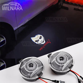 2PCS  WILNARA HD Side Rear View Mirror Puddle Lights Lampd Projector DC Pudding Joker Mr.J Logo for Ford