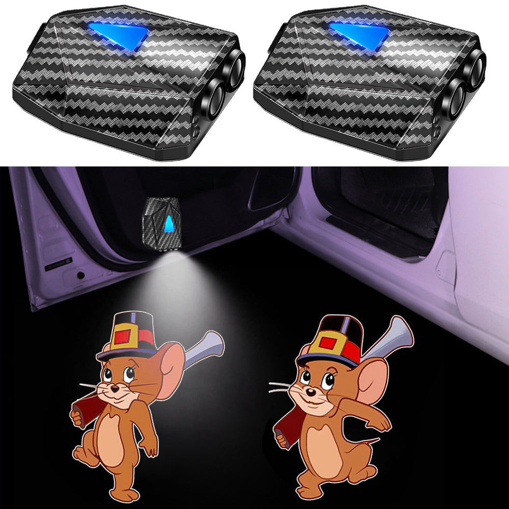 WILNARA Cartoon Wireless Car LED Door Lights Jerry Logo Welcome Shadow Projector