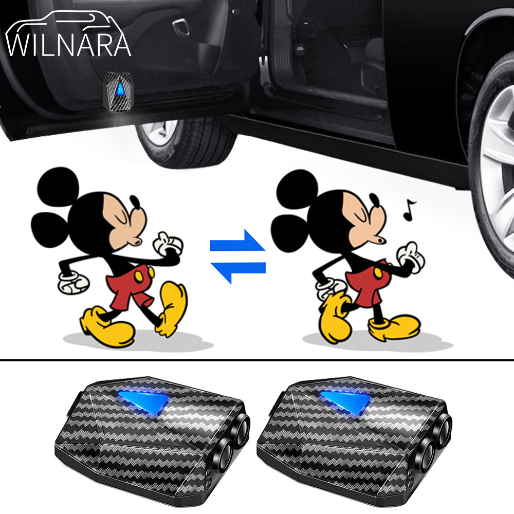 WILNARA Cartoon Wireless Car LED Door Light Mickey Mouse Logo Welcome Shadow Projector