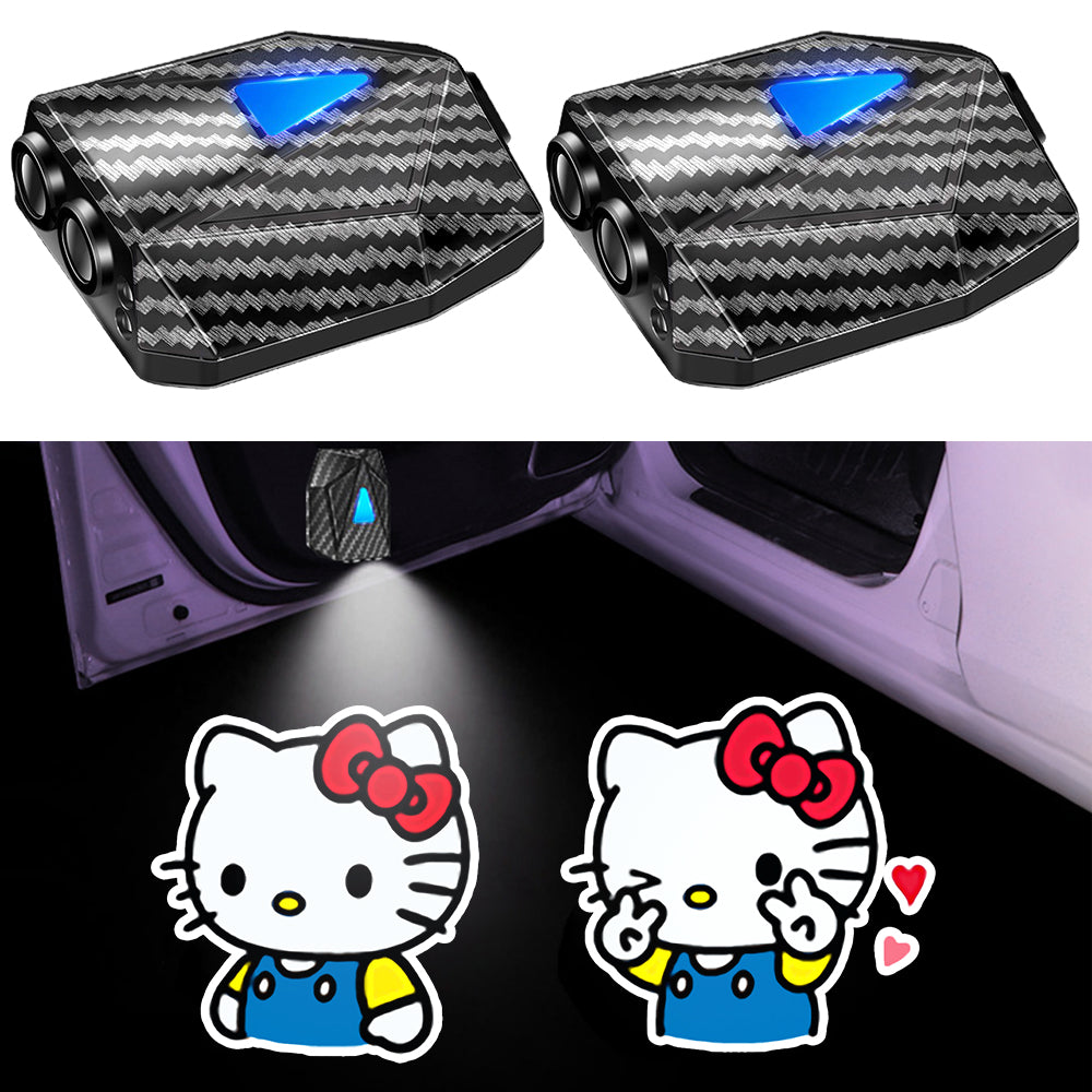 WILNARA Cartoon Wireless Car LED Door Light Walking Hellocat Kitty Logo Welcome Shadow Projector