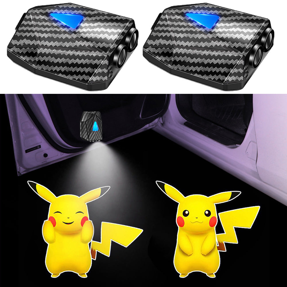 WILNARA Cartoon Wireless Car LED Door Light Running Pikachu Logo Welcome Shadow Projector