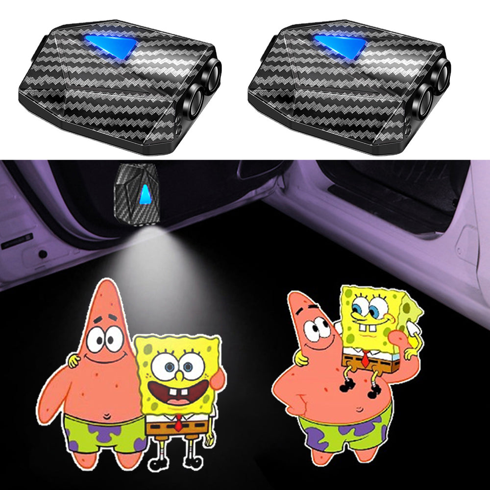 WILNARA Cartoon Wireless Car LED Door Lights SpongeBob SquarePants Logo Welcome Shadow Projector