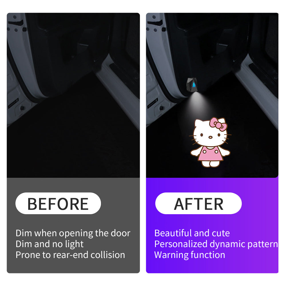 WILNARA Cartoon Wireless Car LED Door Light Walking Hellocat Kitty Logo Welcome Shadow Projector