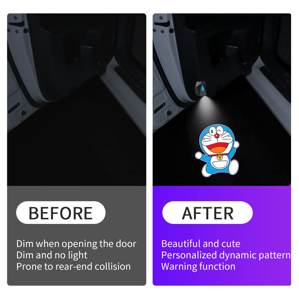 WILNARA Cartoon Wireless Car LED Door Light Doraemon Logo Welcome Shadow Projector