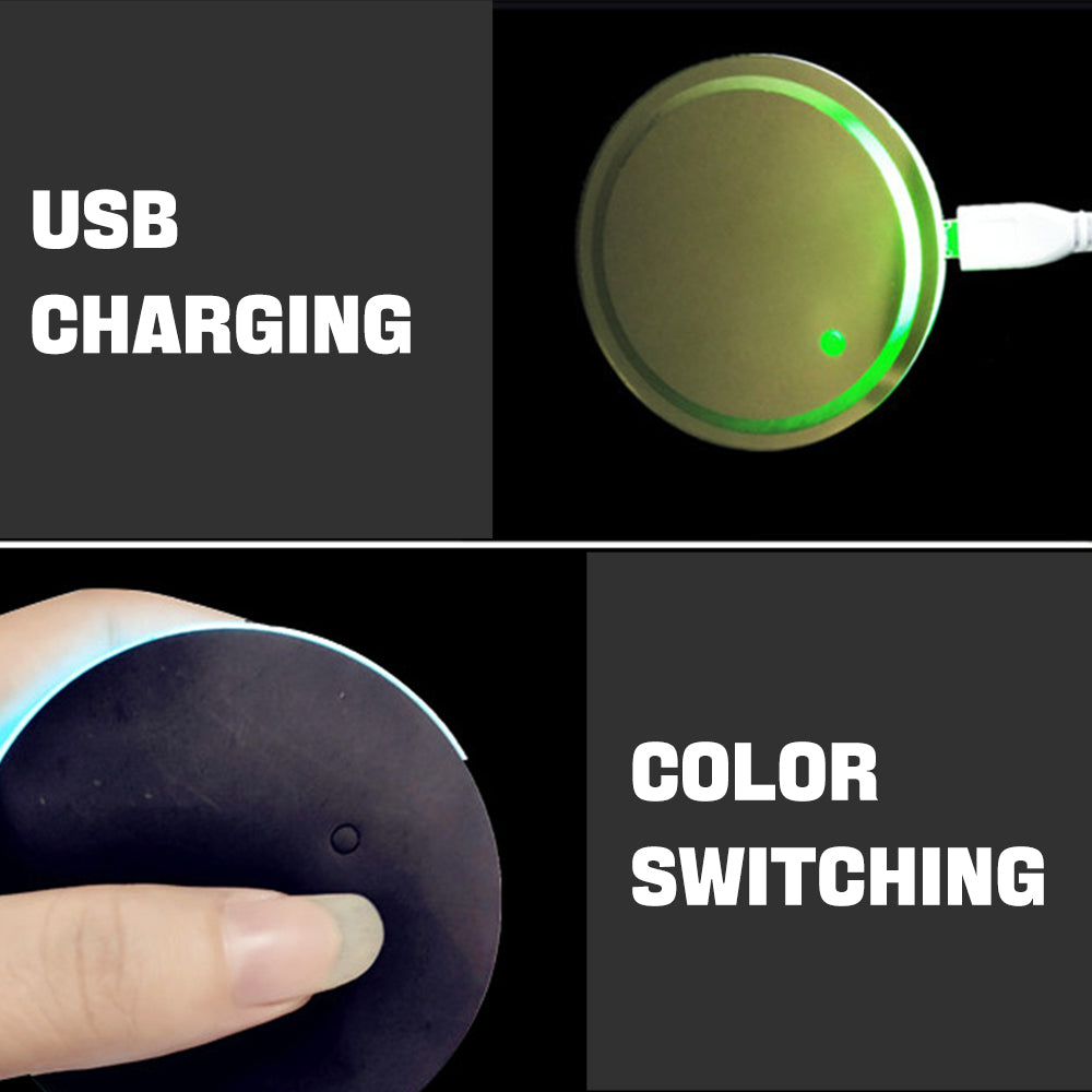 2PCS Car Cup Holder Mat Coaster Pad for Tesla Logo Switchable 7 Color LED
