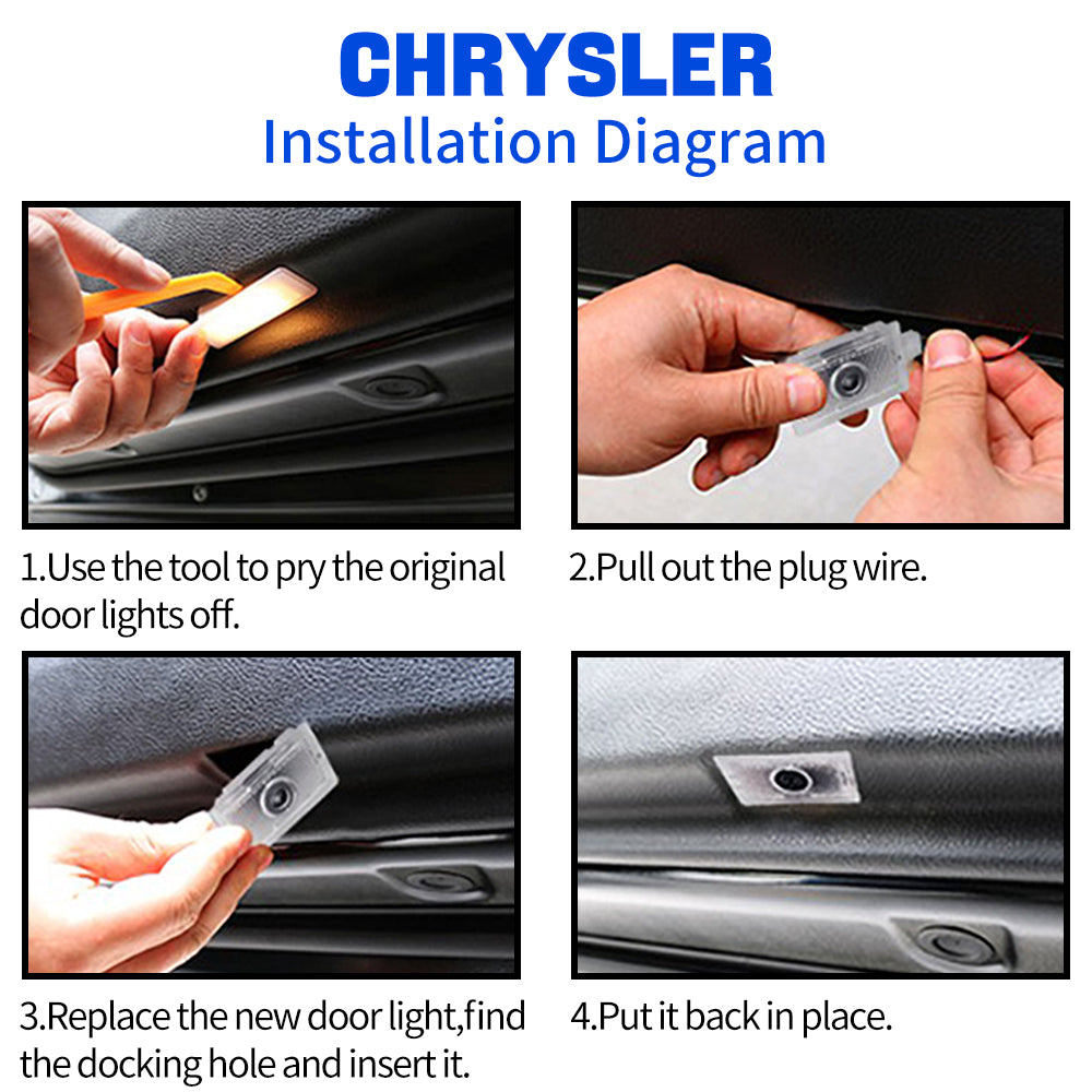 Wilnara Chrysler LED Door Logo Light Car HD Logo Projector Lights for Chrysler 300 200 Sebring