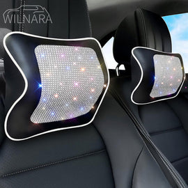 2Pcs Bling Luxury Car Neck Pillow, Memory Foam Headrest Support Cushion Diamond
