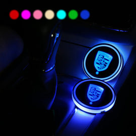 2PCS Car Cup Holder Mat Coaster Pad for Porsche Logo Switchable 7 Color LED