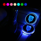 2PCS Car Cup Holder Mat Coaster Pad for Porsche Logo Switchable 7 Color LED