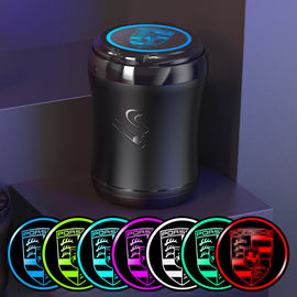 Car Ashtray for Porsche, 7-color gradient, Portable Ashtray for Car, Mini Car Trash Can, Detachable Stainless Steel Smokeless Ash Tray with LED Blue Light, Windproof for Outdoor Travel, Home Use