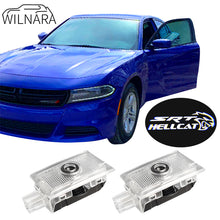 Load image into Gallery viewer, WILNARA Car Door SRT HELLCAT Logo for Dodge Charger Car Door LED Logo Courtesy Step Lamp Projector Ghost Shadow Puddle Light for Dodge SRT R/T SXT GT