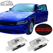 Load image into Gallery viewer, WILNARA Car Door SRT HELLCAT Logo for Dodge Charger Car Door LED Logo Courtesy Step Lamp Projector Ghost Shadow Puddle Light for Dodge SRT R/T SXT GT