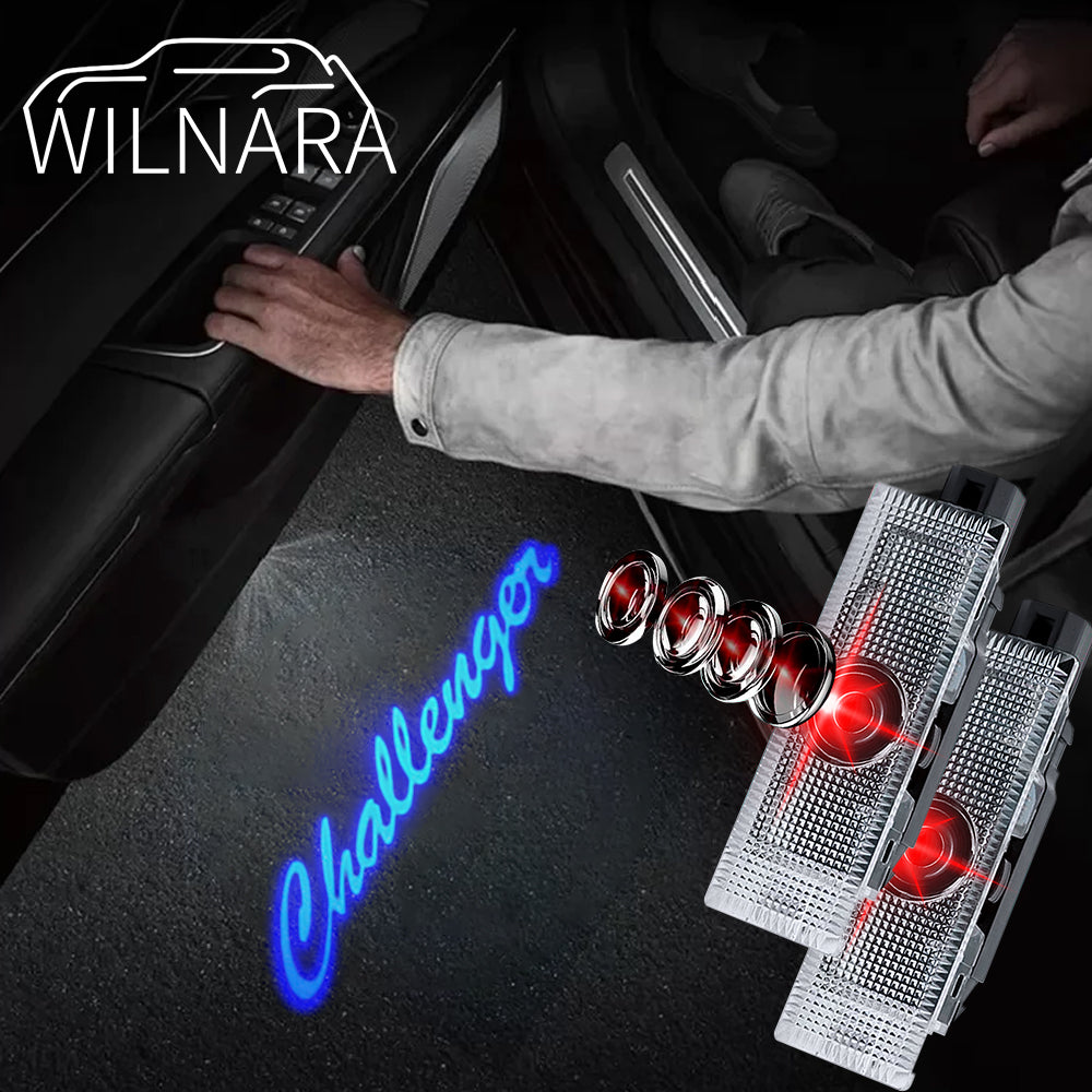 WILNARA Car Door Logo for Dodge Challenger Car Door LED Logo Courtesy Step Lamp Projector Ghost Shadow Puddle Light for Dodge SRT R/T SXT GT