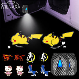 WILNARA 2X Moving Cartoon Wireless Car LED Door Light Doraemon Logo Welcome Shadow Projector