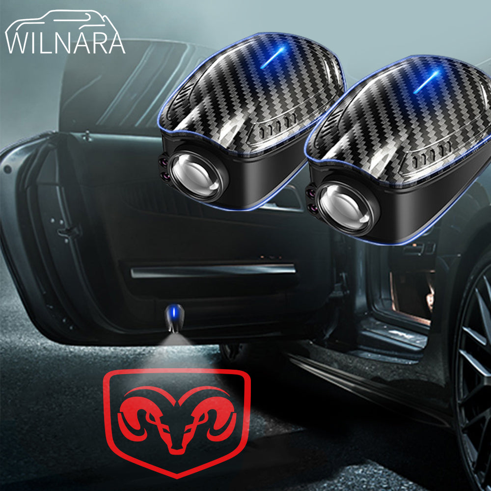 WILNARA Wireless Led Door Logo Projector Lights for Dodge Ram Series Paste Car Puddle Lights