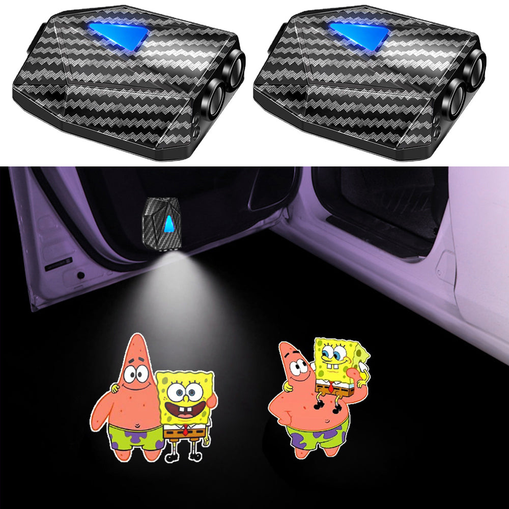 WILNARA 2X Moving Cartoon Wireless Car LED Door Light Doraemon Logo Welcome Shadow Projector