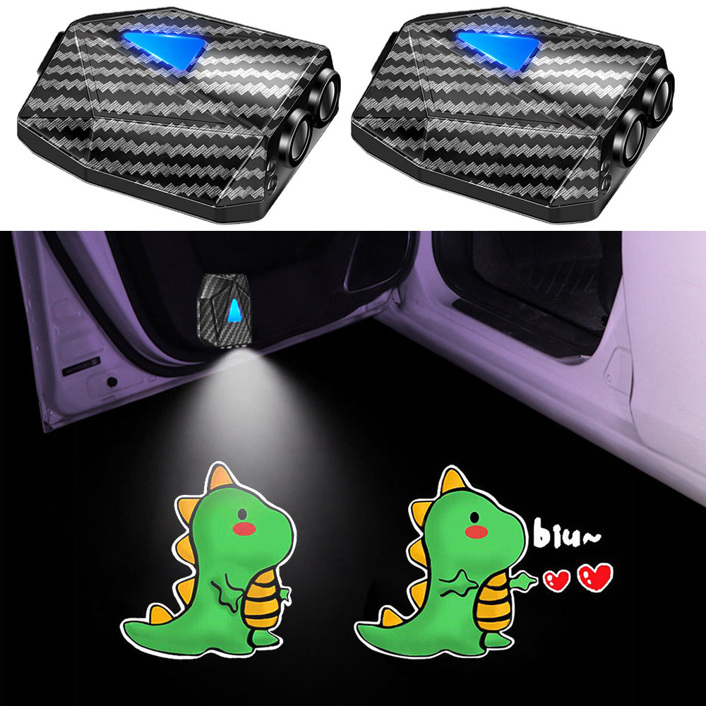 WILNARA 2X Moving Cartoon Wireless Car LED Door Light Doraemon Logo Welcome Shadow Projector