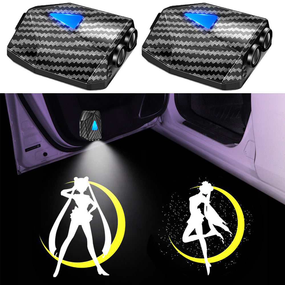 WILNARA 2X Moving Cartoon Wireless Car LED Door Light Doraemon Logo Welcome Shadow Projector