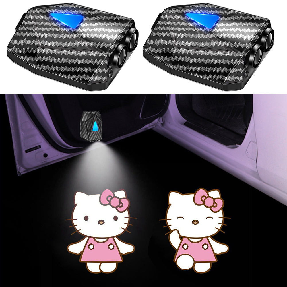 WILNARA 2X Moving Cartoon Wireless Car LED Door Light Doraemon Logo Welcome Shadow Projector