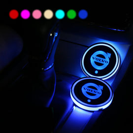 2PCS Car Cup Holder Mat Coaster Pad for volvo Logo Switchable 7 Color LED