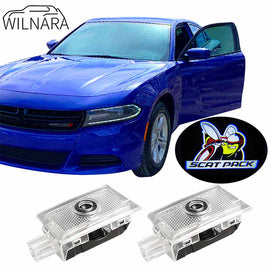 WILNARA Scat Pack Logo for Dodge Charger Car Door LED Logo Courtesy Step Lamp Projector Ghost Shadow Puddle Light for Dodge SRT R/T SXT GT