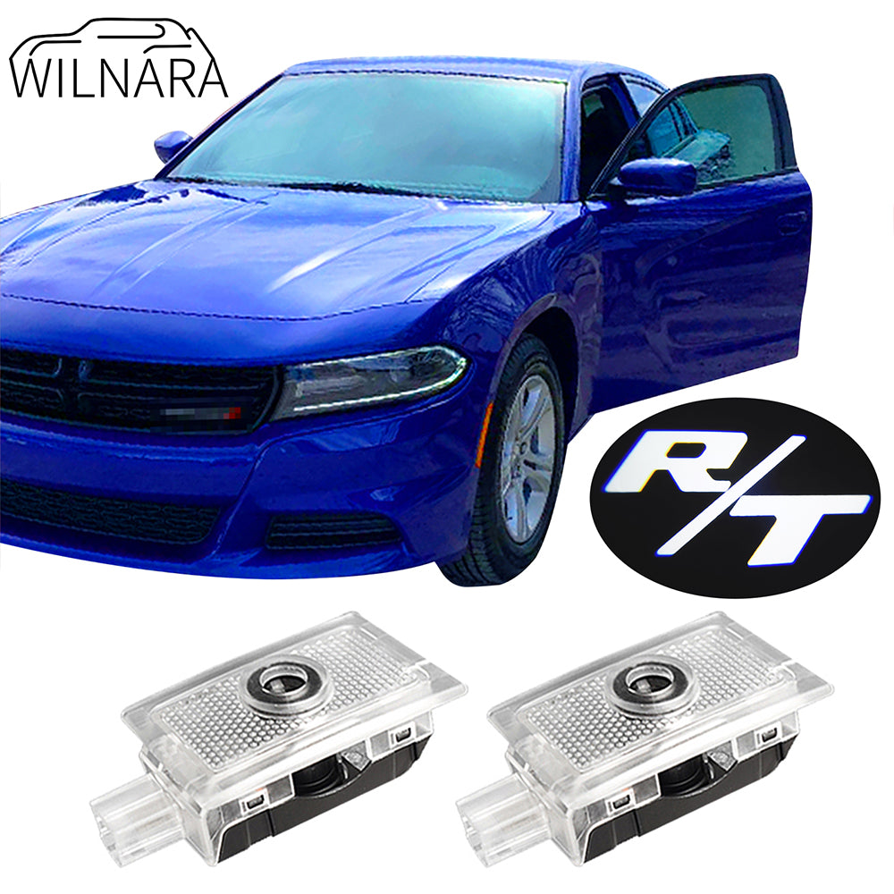 WILNARA Car Door R/T Logo for Dodge Charger Car Door LED Logo Courtesy Step Lamp Projector Ghost Shadow Puddle Light for Dodge SRT R/T SXT GT